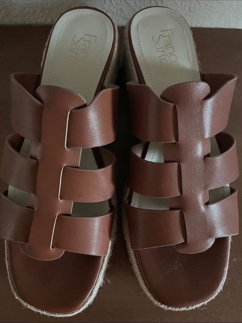 Franco Sarto Cognac Brown Leather Slide Sandals